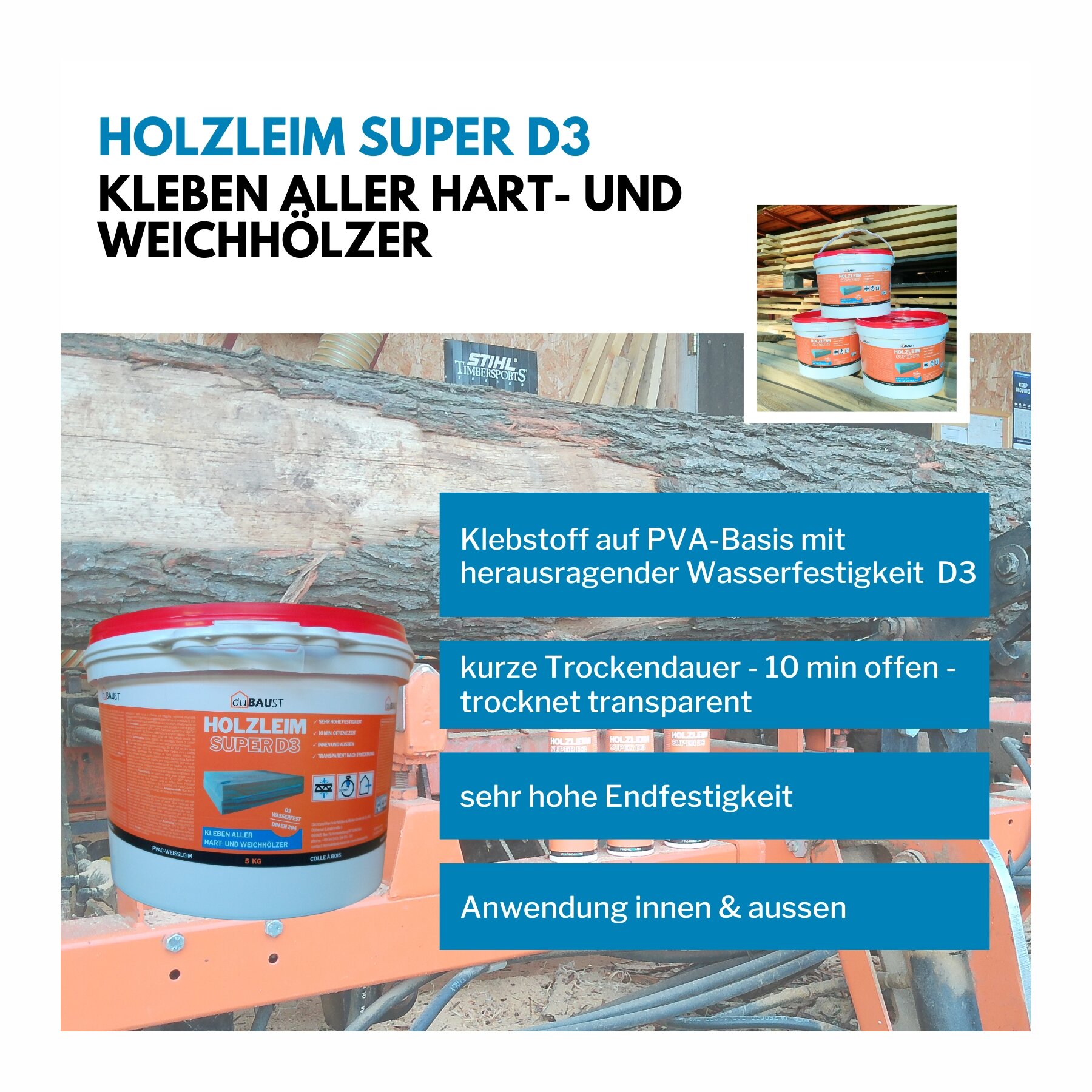 dubaust WOD24 D3 Holzleim, wasserfest, für Hartholz und Weichholz 5Kg Eimer