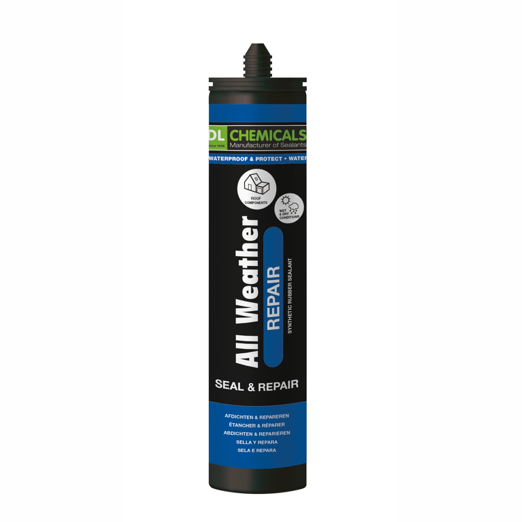 Allwetter Repair Dachdicht, Butyldichtstoff, extrem wasserfest & haftstark 290 ml Kartusche, grau