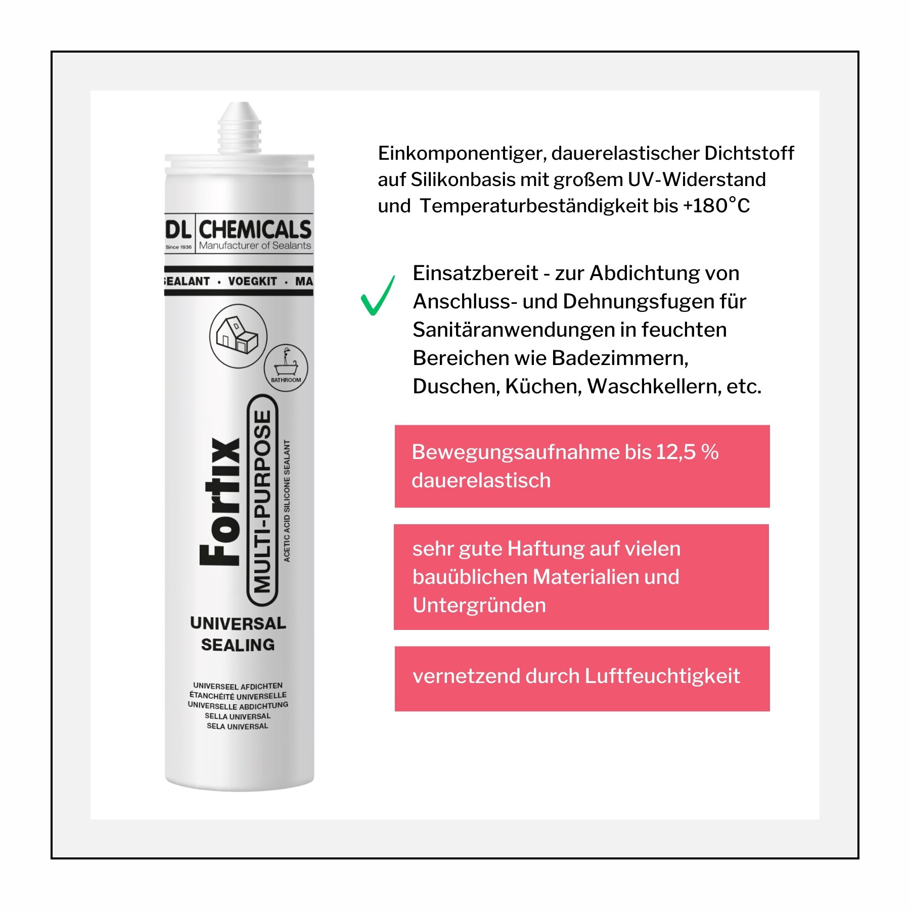 duBAUST Fortix Multisilikon Innen/Aussen Sanitär Bau Universalsilikon 280ml