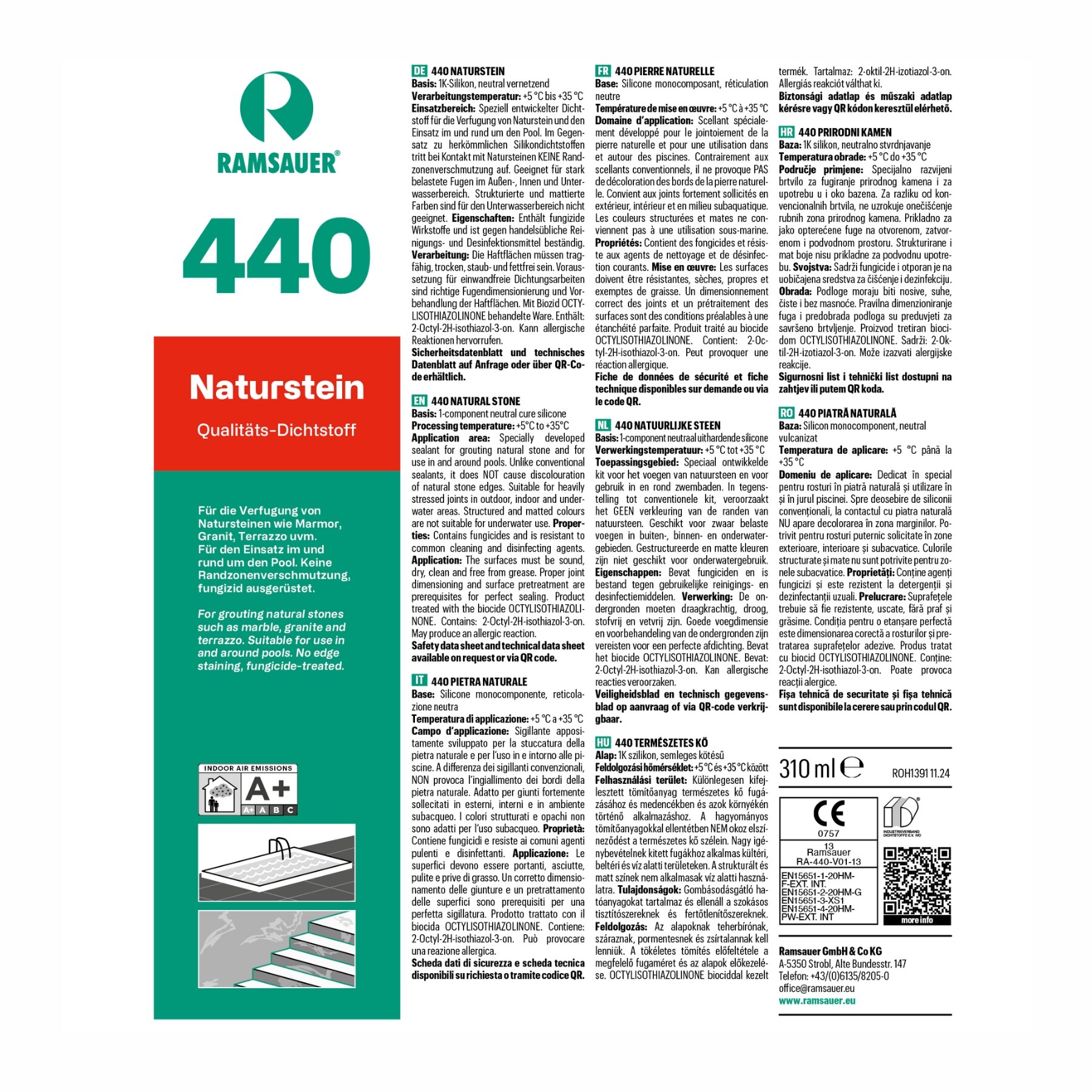Ramsauer 440 Natursteinsilikon glänzend 20 x 310 ml Kartusche versch. Farben