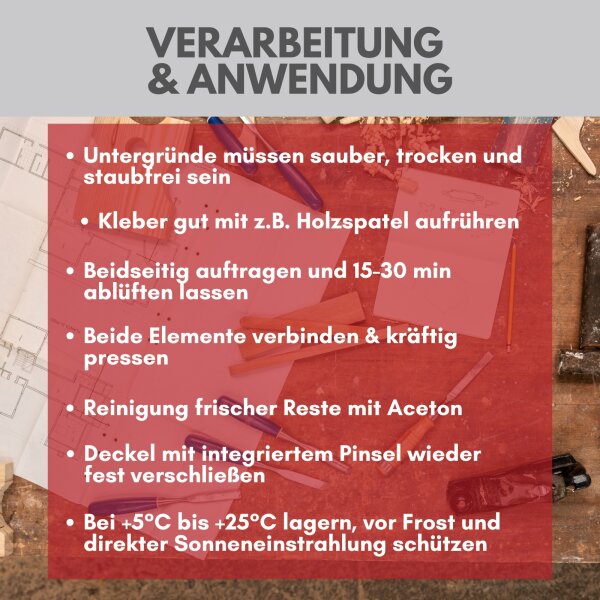 dubaust CLU24 Kraftkleber Kontaktkleber flüssig  für sofortige, präzise Verbindungen innen 250 ml Dose mit Pinsel am Deckel