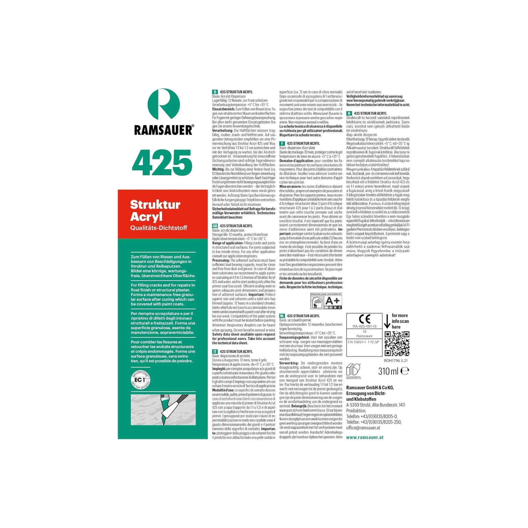 Ramsauer 425 Strukturacryl 310 ml Kartusche 2 Farben