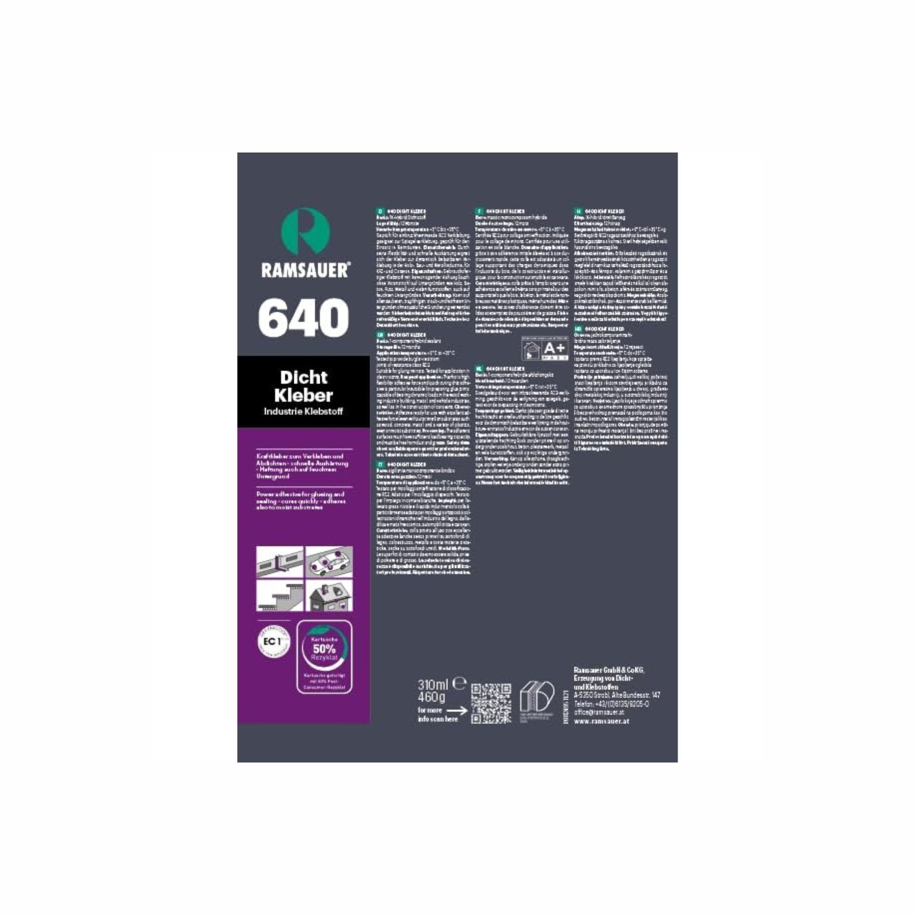 Ramsauer 640 Dichtkleber 310 ml Kartusche versch. Farben