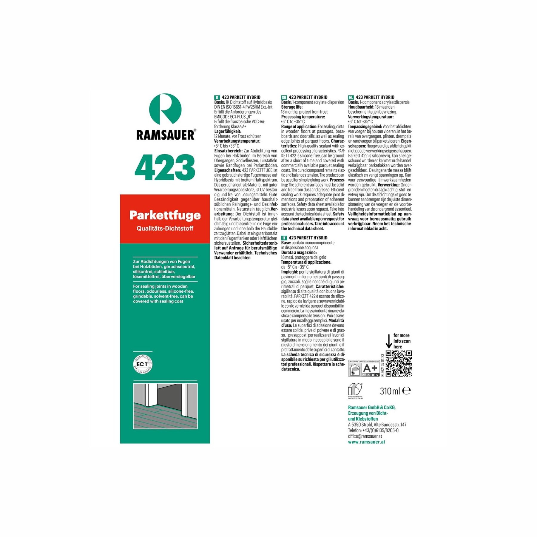 Ramsauer 423 Parkettfuge 310 ml Kartusche versch. Farben