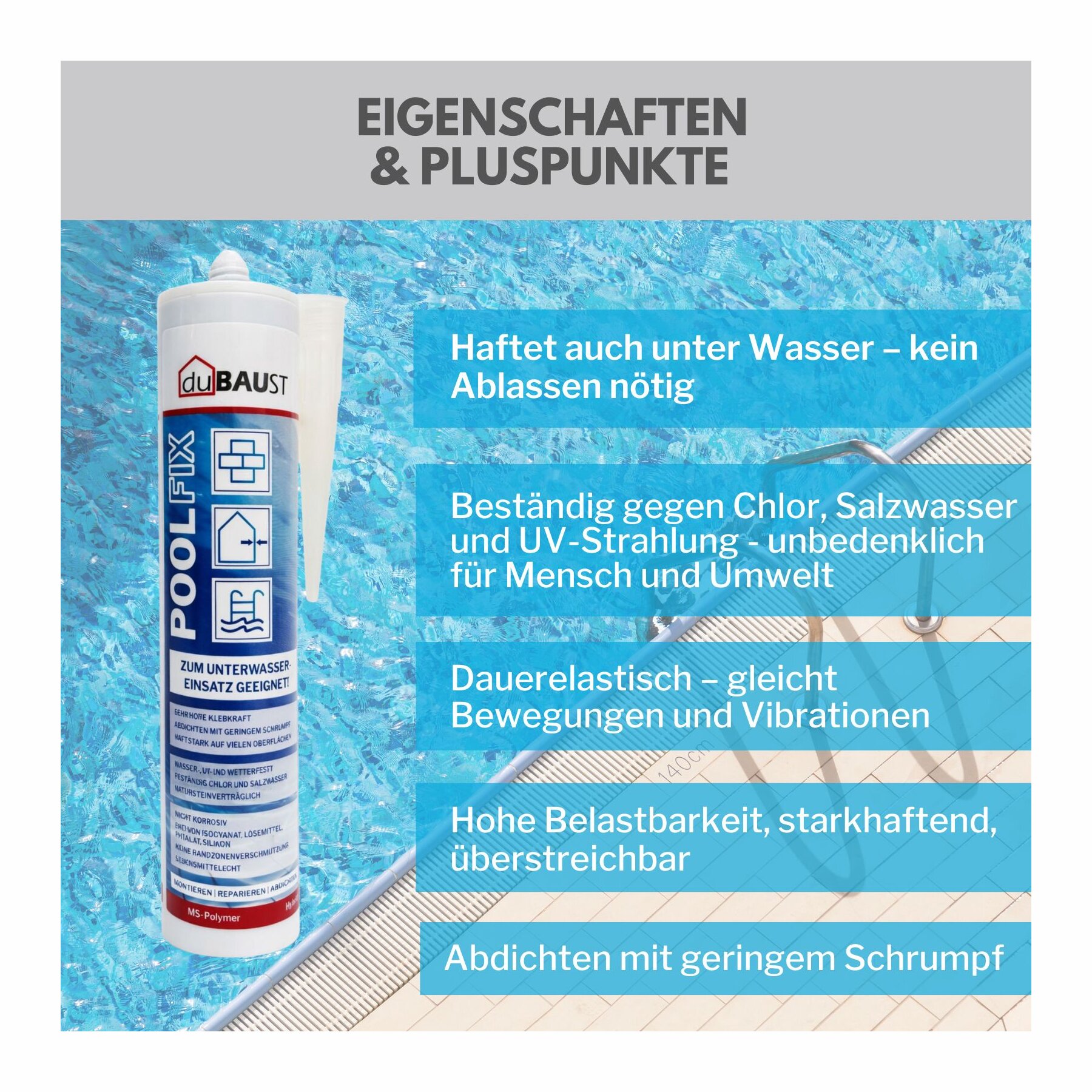 duBAUST POD24 PoolFix Hochleistungs Poolkleber 422 g Kartusche schwimmbadblau (RAL5012)