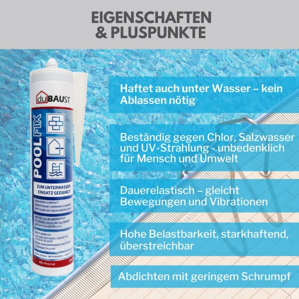 duBAUST POD24 PoolFix Hochleistungs Poolkleber 422 g Kartusche schwimmbadblau (RAL5012)