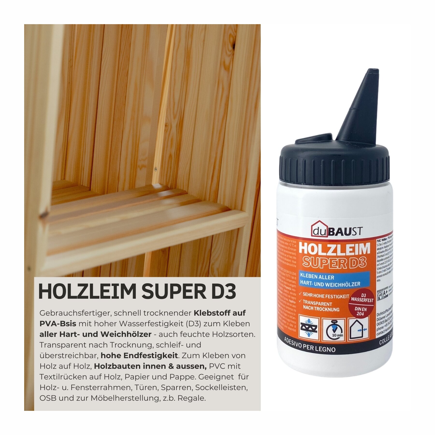 duBAUST WOD24 SUPER D3 Holzleim 250g Flasche
