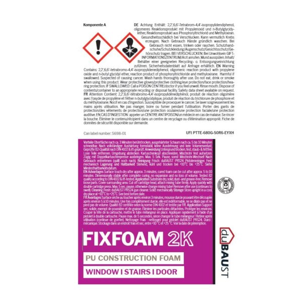 duBAUST ZAK24 FIX Schaum 2K PU-Montageschaum 210ml – ideal für Türzargen, Treppenstufen & Hohlräume | ift-geprüft