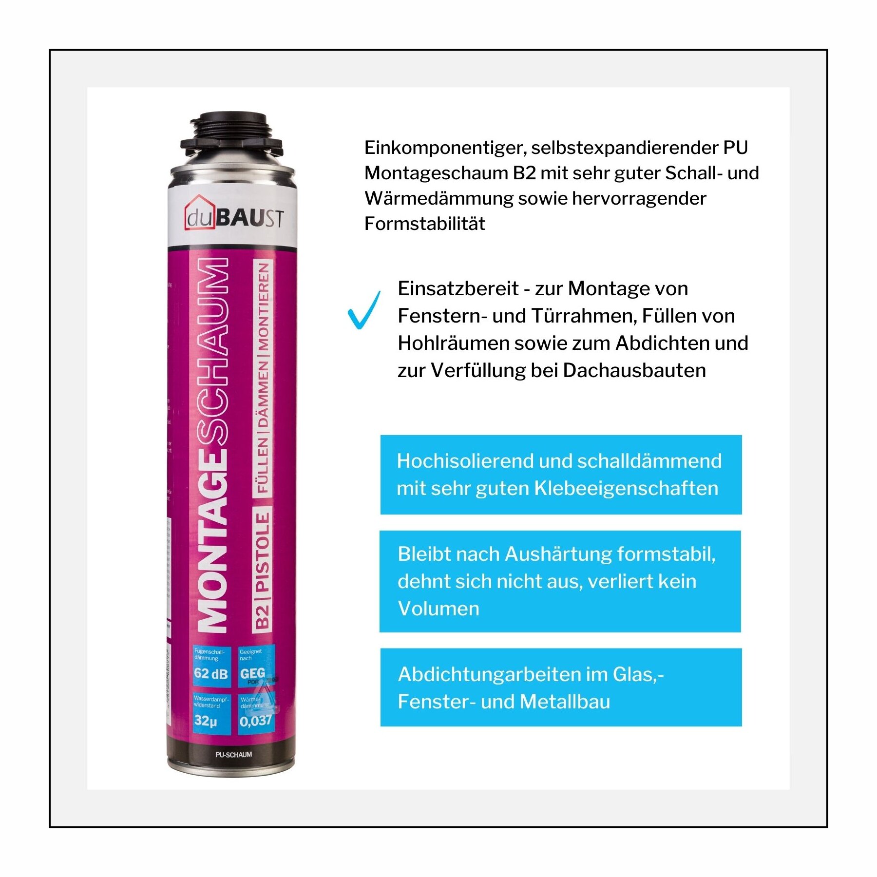 1x duBAUST MSP24 Montageschaum B2 Pistolenschaum PU 750ml, champagner, mit Adapterröhrchen