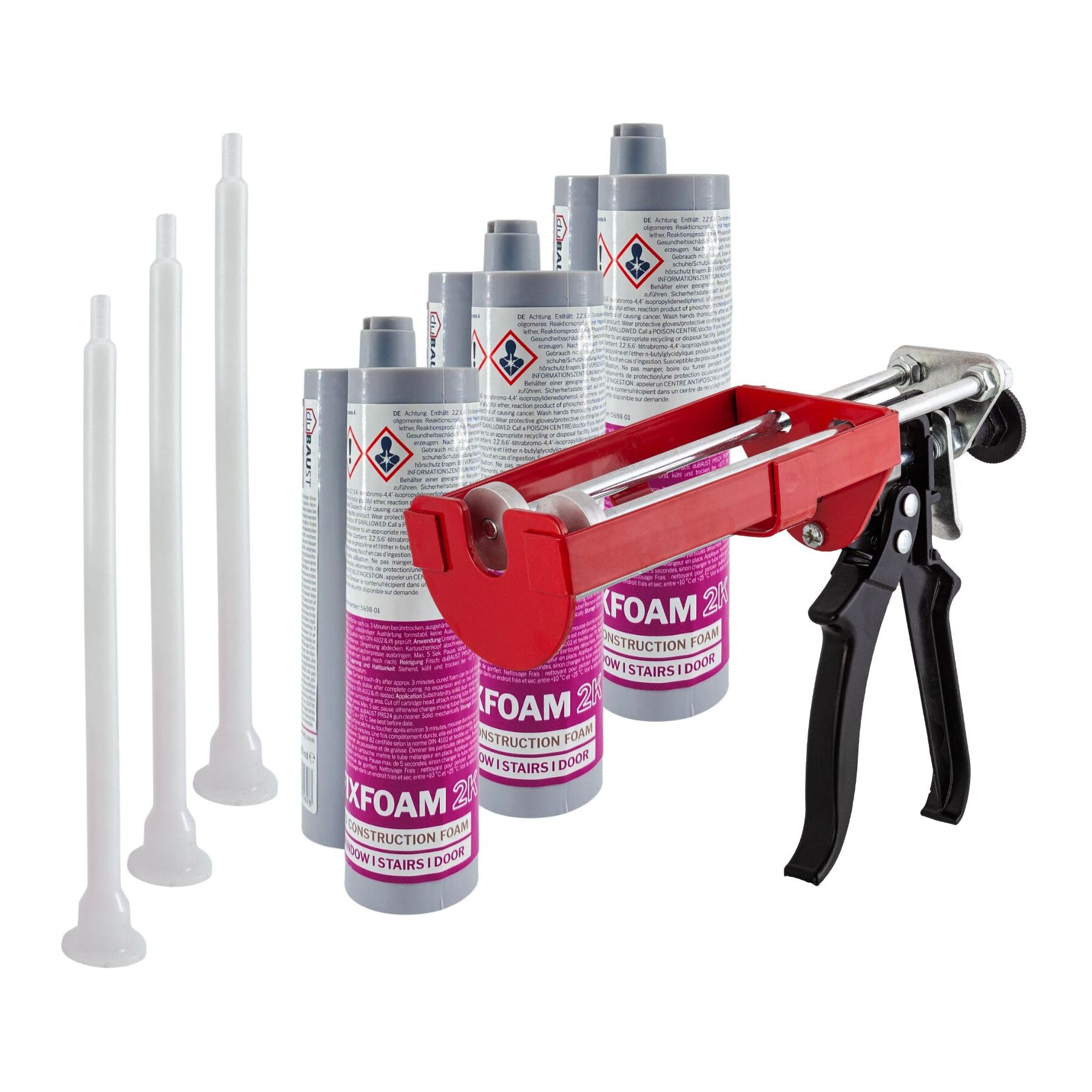3er Set duBAUST ZAK24 2K PU-Montageschaum 210ml inkl. Doppelkartuschen-Presse