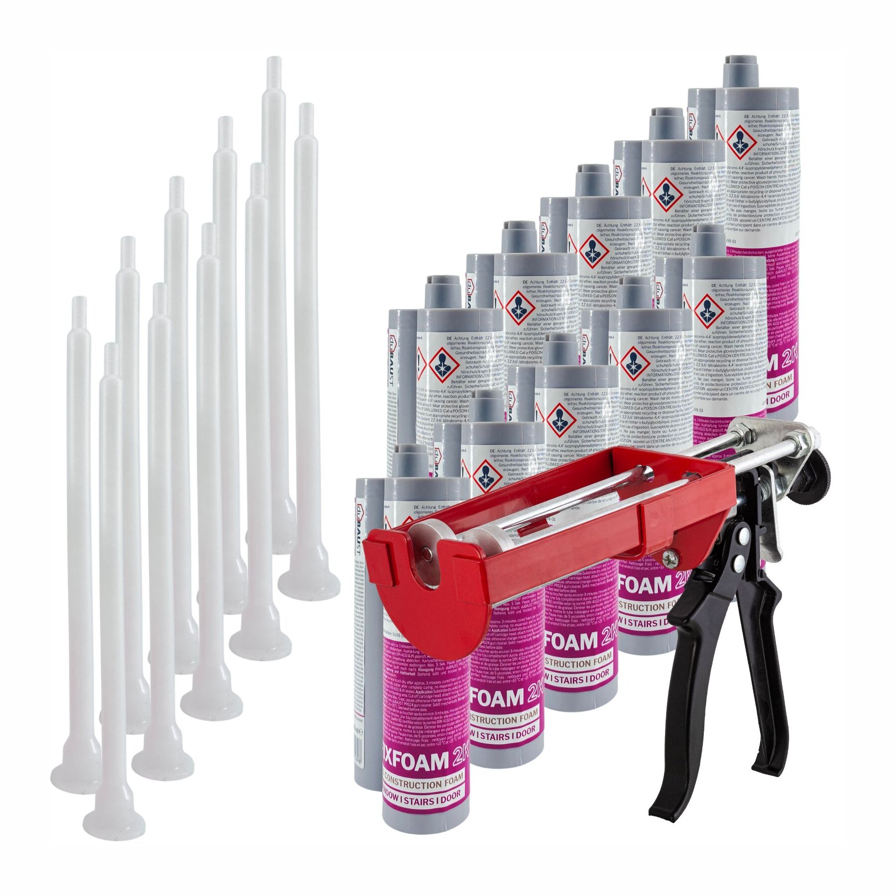 10er Set duBAUST ZAK24 2K PU-Montageschaum 210ml inkl. Doppelkartuschen-Presse