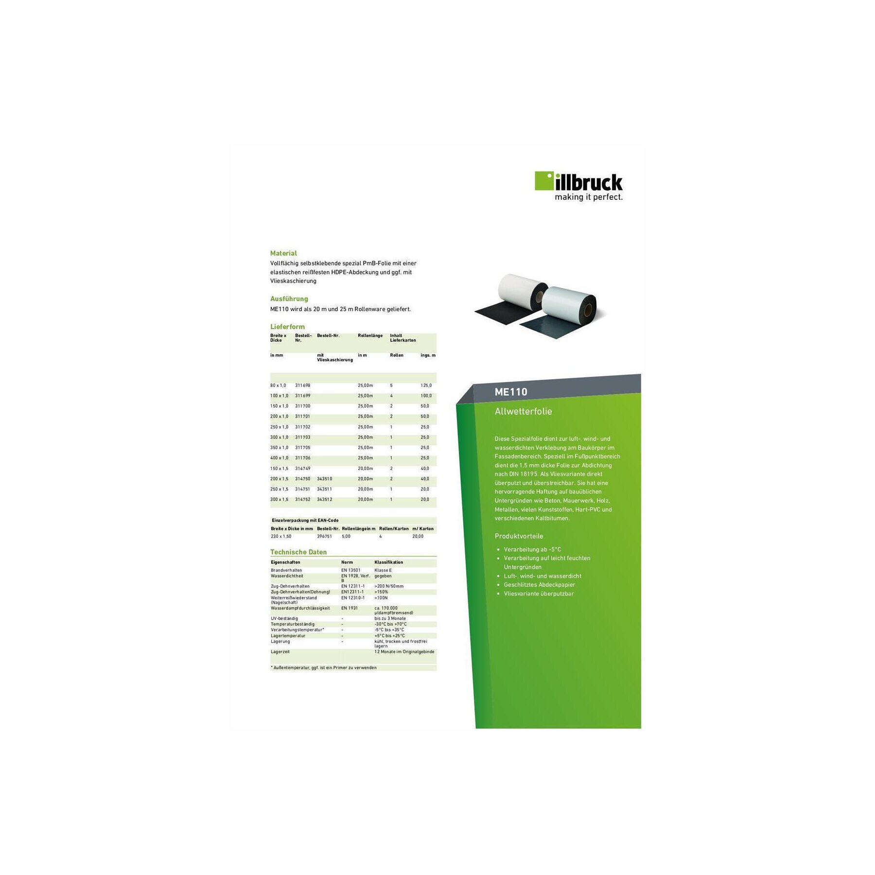 RESTPOSTEN illbruck ME110 Bitumenband Butylband Reparaturband Allwetterfolie 80mm x 1mm x 25m MHD 05/26