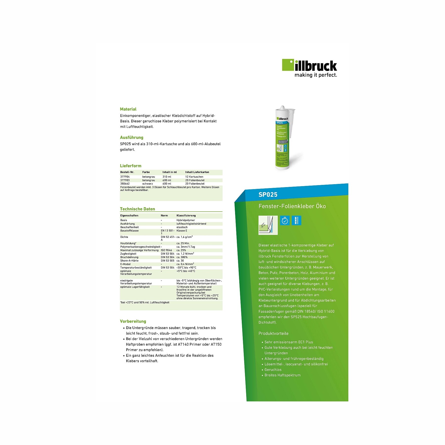 RESTPOSTEN illbruck SP025 Montagekleber, Fensterfolienkleber Öko reinweiss 600ml MHD 08/26