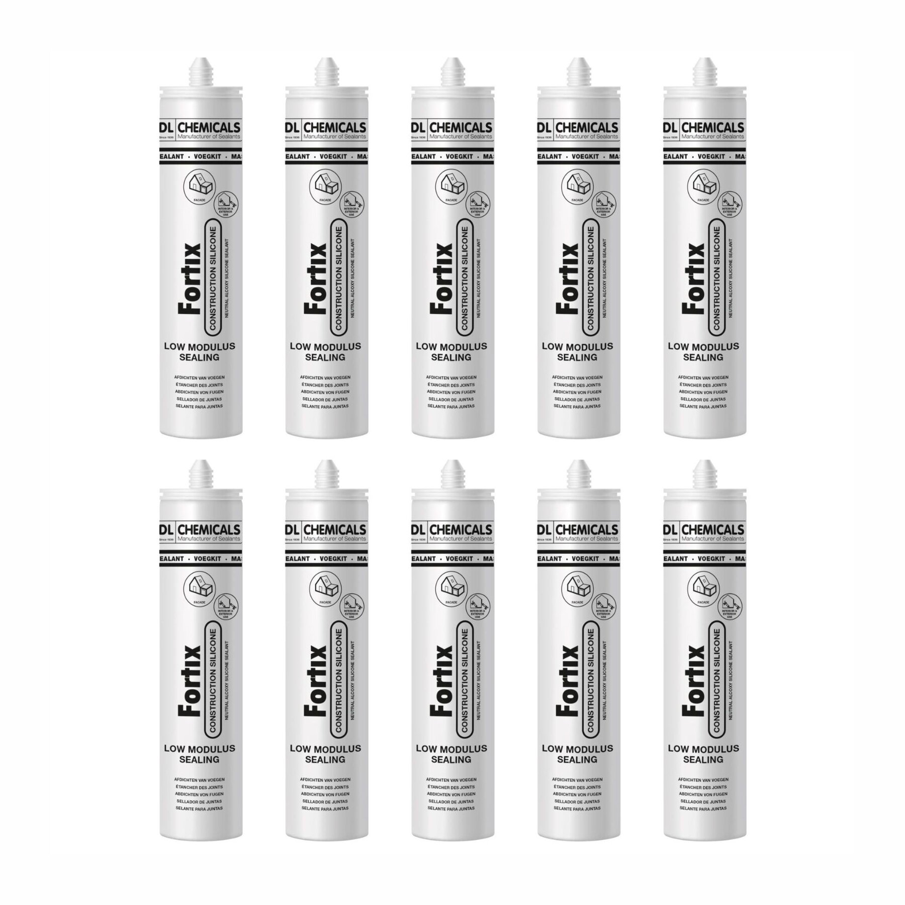 AKTION 10x Fortix Construction 1K neutrales Bausilikon 280 ml Kartusche weiss MHD 08/26
