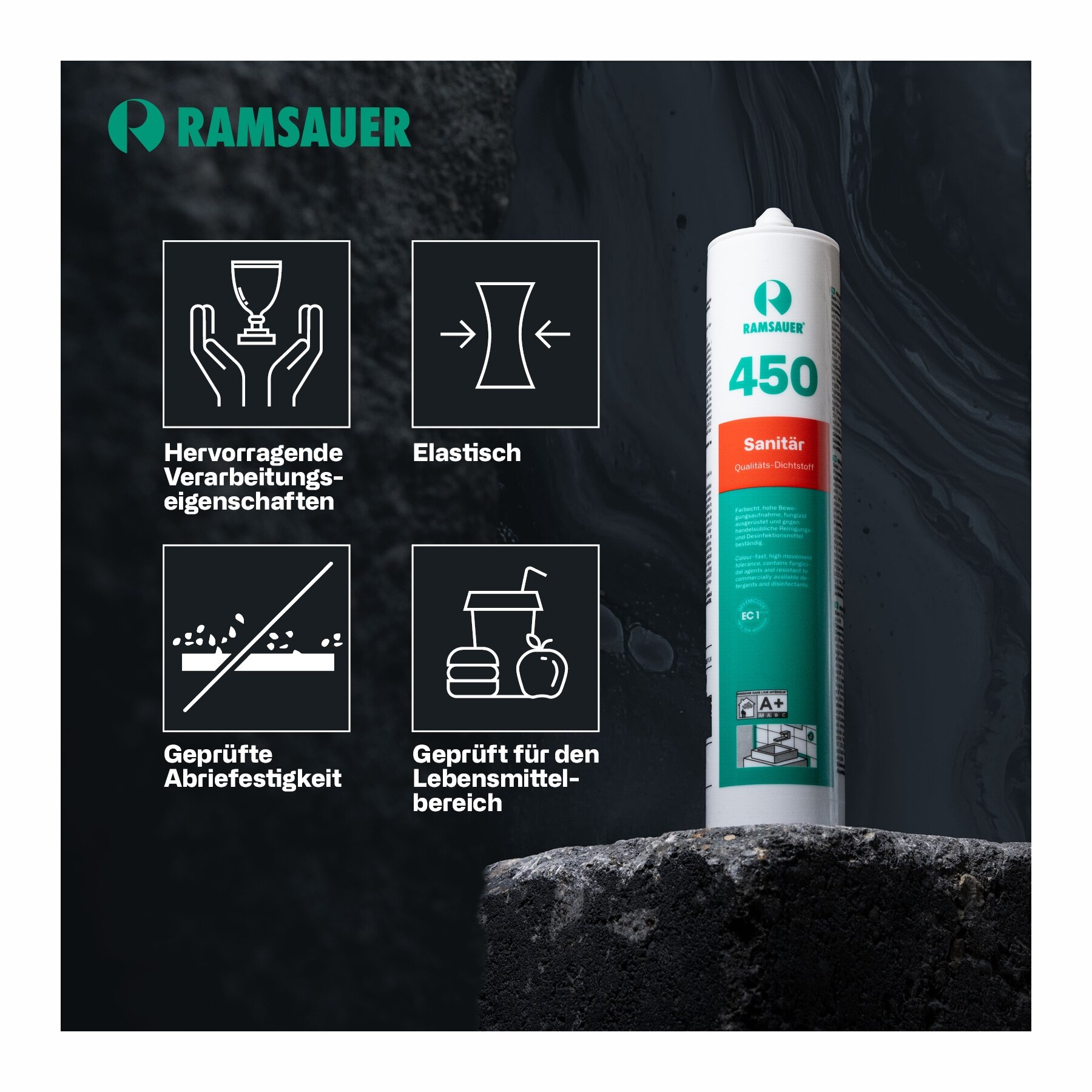 Ramsauer 450 Sanitärsilikon MATT 310 ml Kartusche I 4 Farben