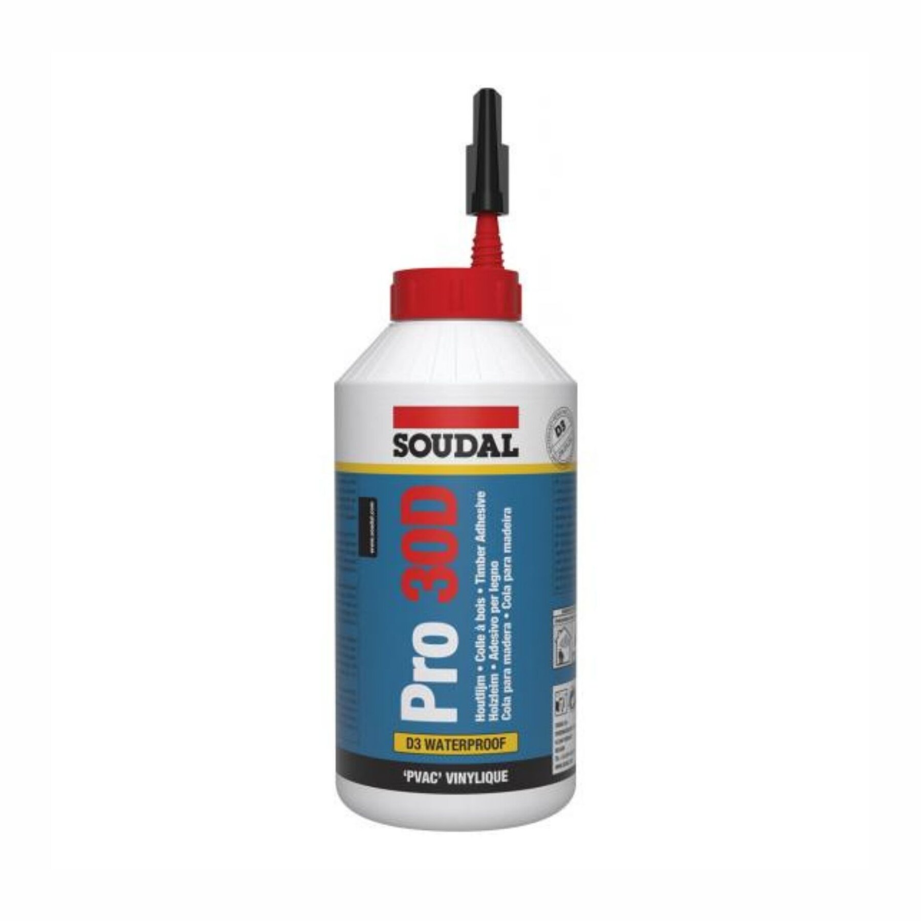 Soudal Pro 30D Holzleim 750g Flasche, herausragende Wasserfestigkeit (D3)