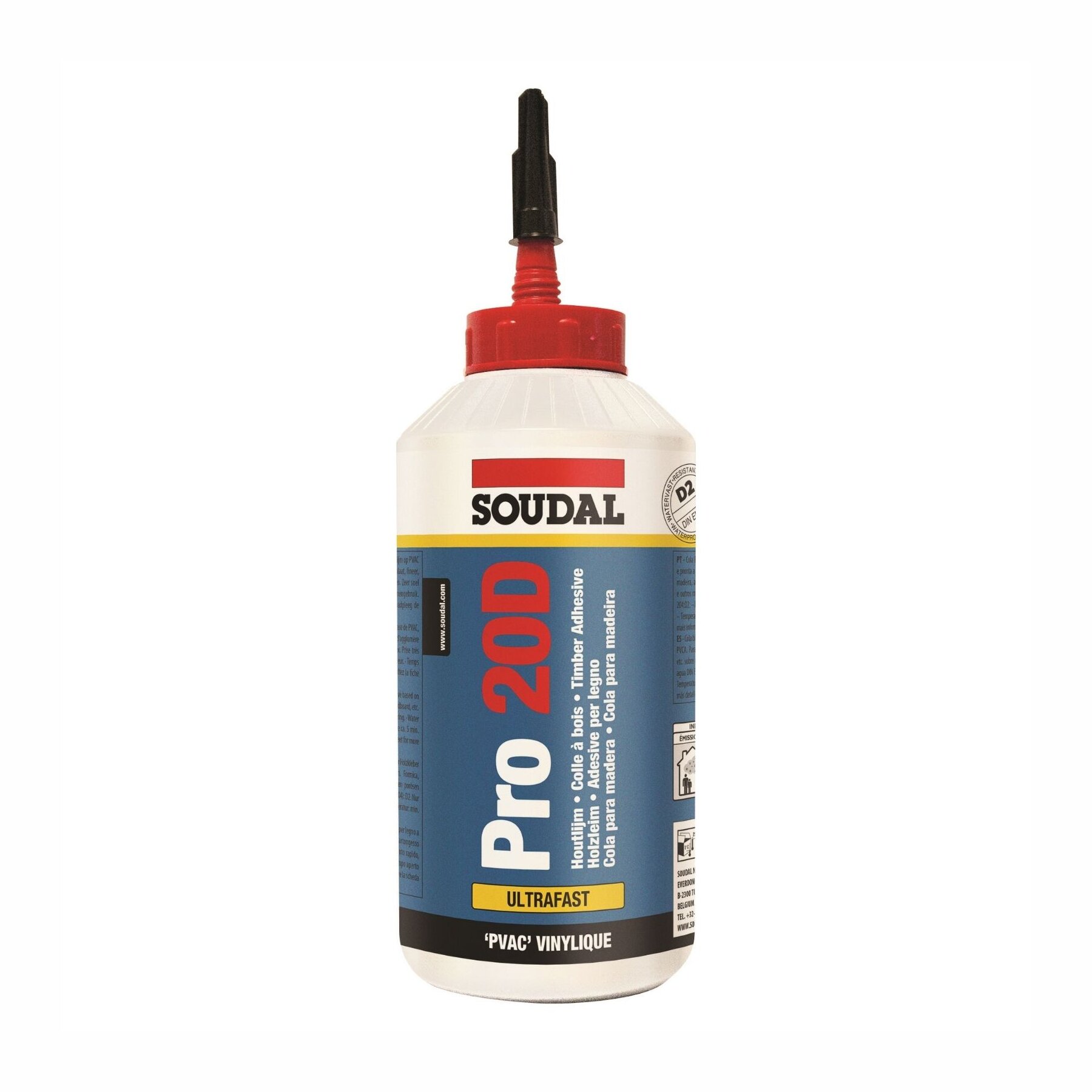 Soudal Pro 20D Holzleim D2 750g wiederverschließbare Flasche, weiss