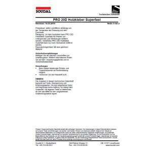 Soudal Pro 20D Holzleim D2 750g wiederverschließbare Flasche, weiss
