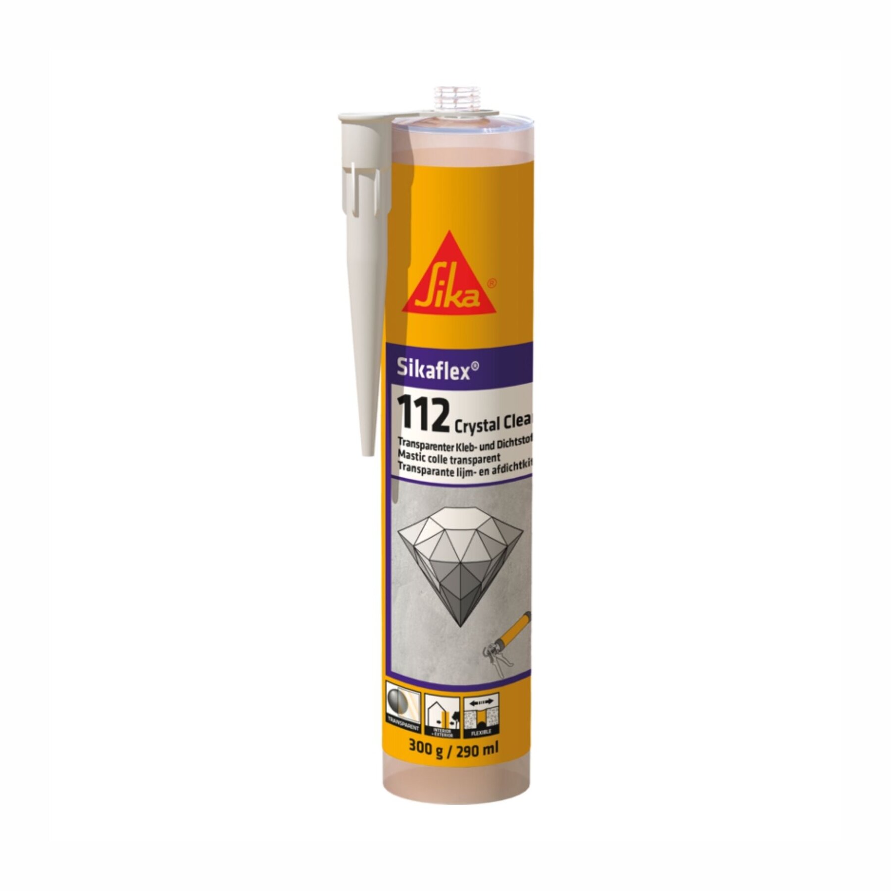 Sikaflex 112 Crystal Clear Universeller Kleb- und Dichtstoff 300g Kartusche,  kristallklar