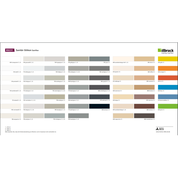 Illbruck GS231 Sanitärsilikon 310ml Kartusche versch. Farben